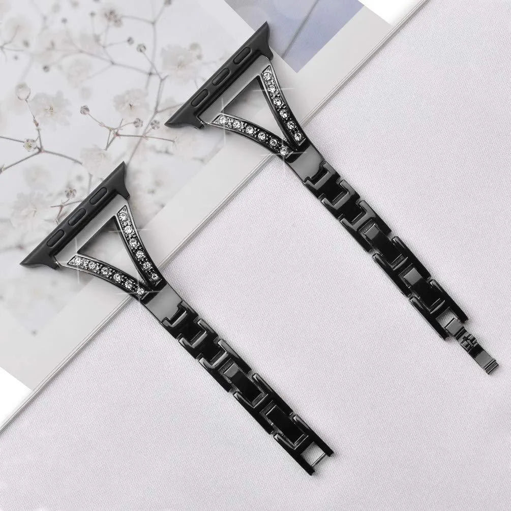 Herringbone diamond pattern smart watch strap with zinc alloy buckle for Apple Watch