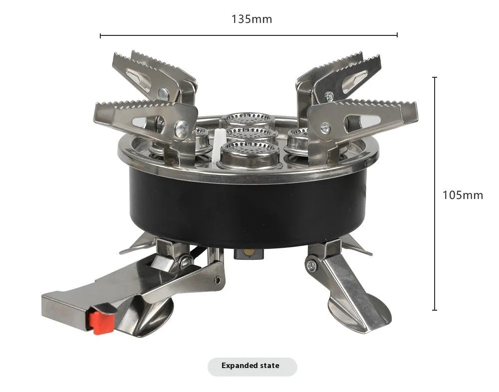 Silver portable foldable stainless steel split stove for outdoor camping and picnics.