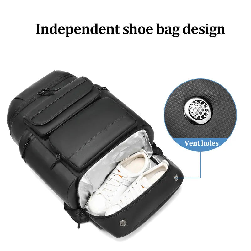 Men's large capacity waterproof travel shoulder bag in black Niujin textile, 55cm x 31cm x 20cm