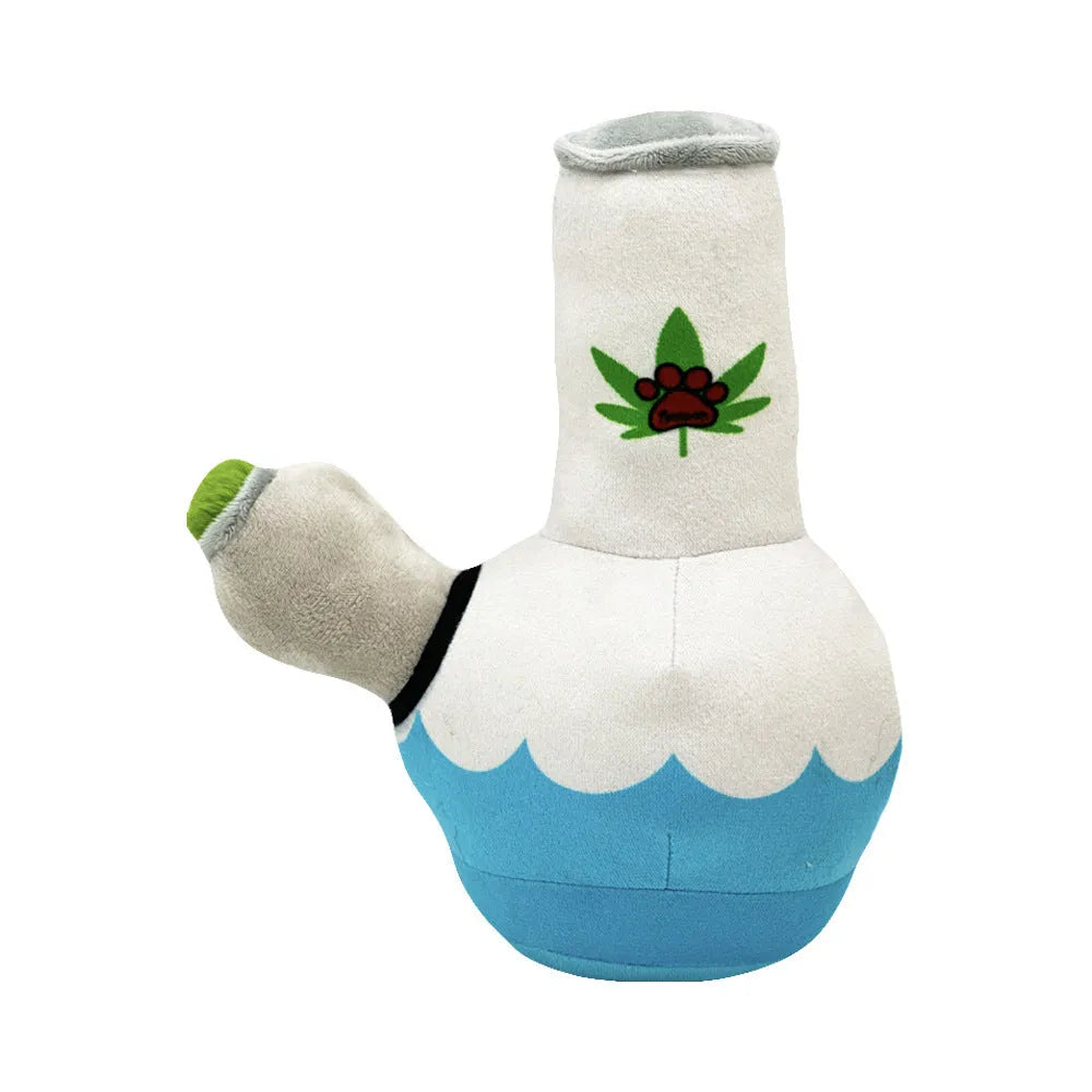 Kettle-shaped plush dog toy with squeaker, measuring 24cm with printed pattern design