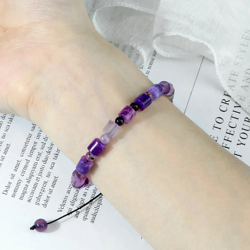 Polished agate stone bead adjustable bracelet on braided rope with multiple colour options