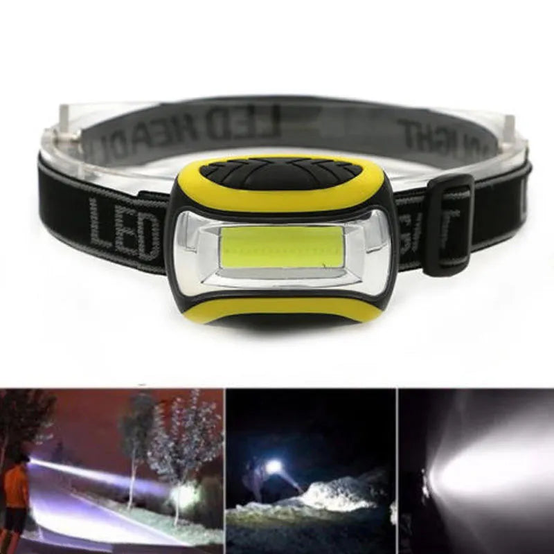 Yellow Major three-speed COB headlamp with adjustable headband for outdoor use.