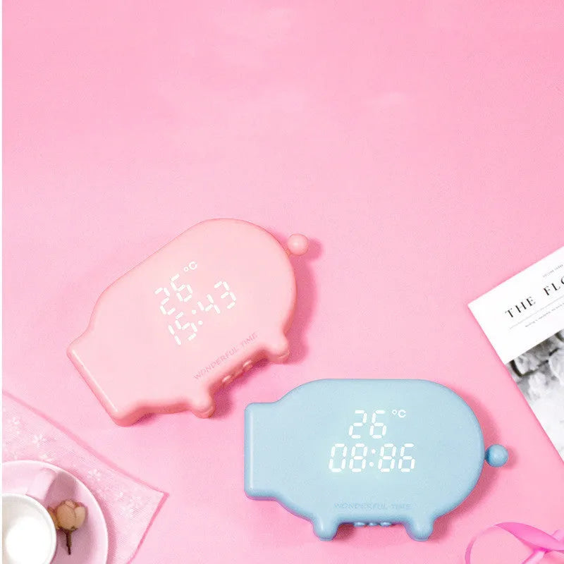 Blue and pink LED alarm clocks with temperature display and USB charging port