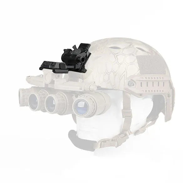 Metal alloy L4 G24 night vision helmet mount with breakaway base in dark earth colour.