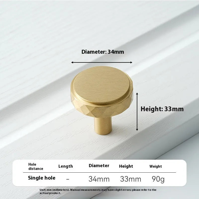 Brass knurled cabinet handle with polished sealed glaze finish in American style