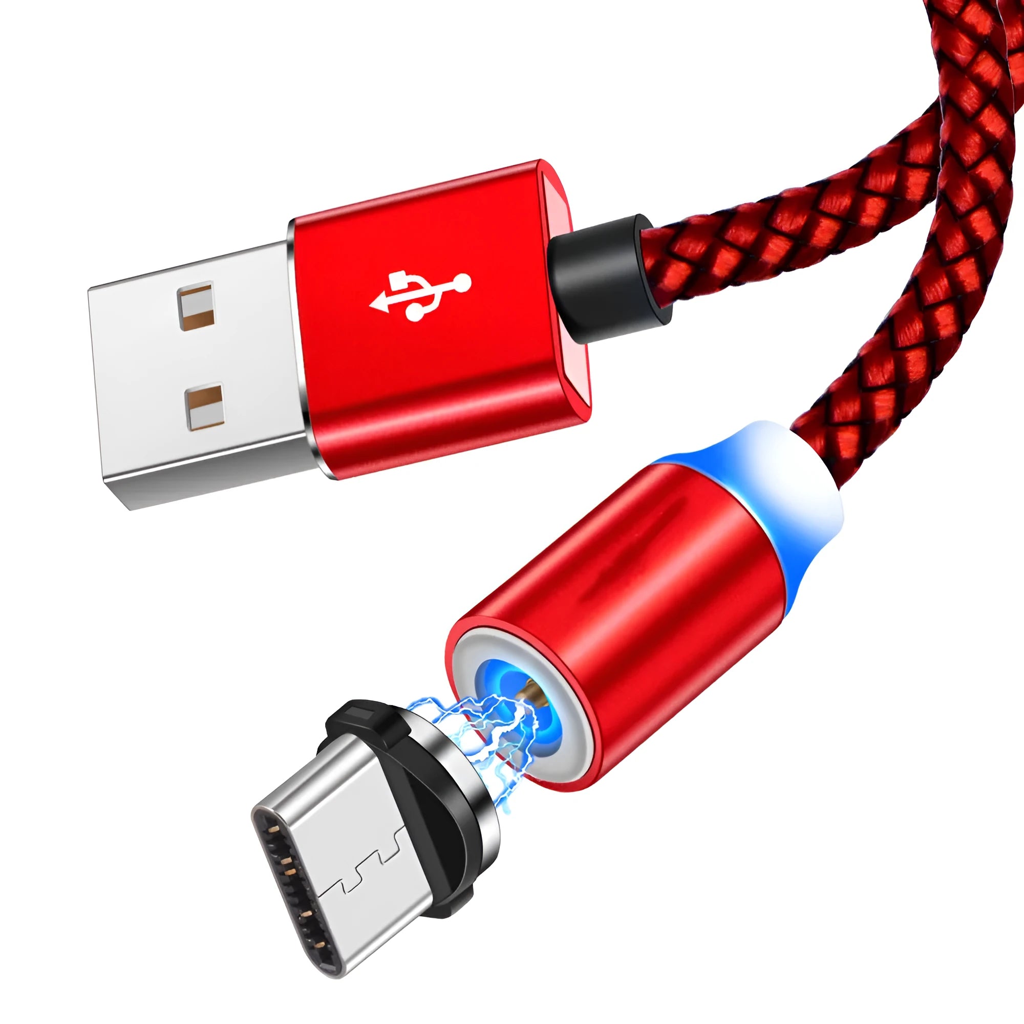 Black magnetic charging cable with three connector types for Android, Type C, and Apple devices