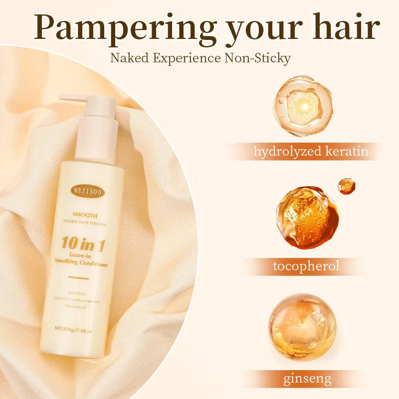 210g bottle of wash-free 10-in-1 hair conditioner for ladies with moisturising and frizz control benefits