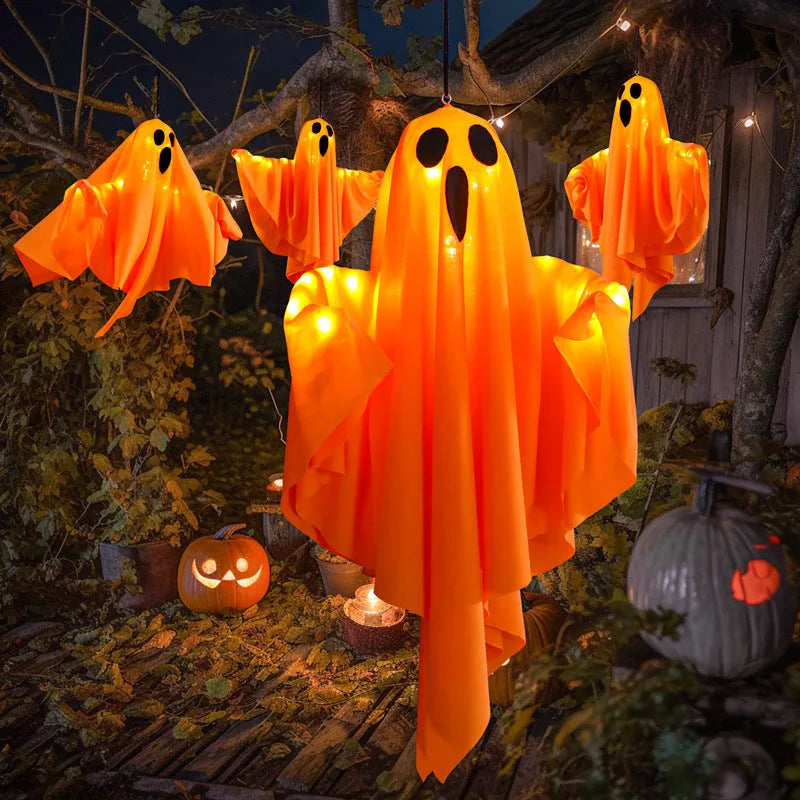 Halloween ghost light decoration with cloth material ghost scream design in white and orange colour options