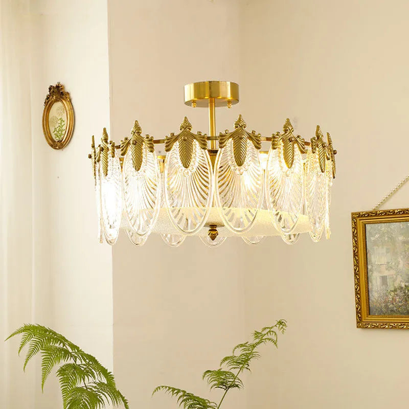 American retro peacock glass ceiling lamp with crystal chandelier accents and tricolour LED light