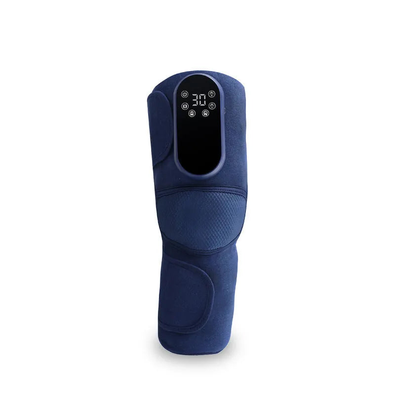 Blue single airbag self-heating knee massager with vibration and compression functions.
