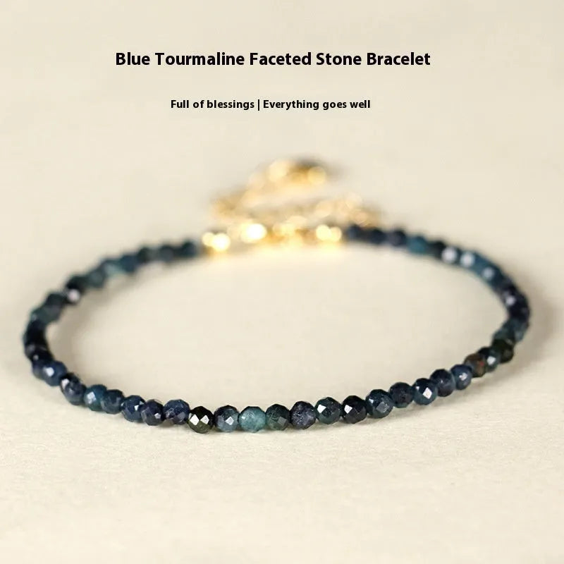 Blue tourmaline spacer bead bracelet with 3mm cut beads for women
