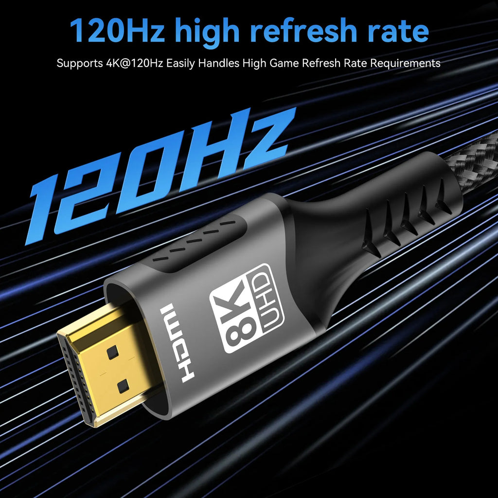 FDBRO HDMI 2.0 knitted belt cable with gold-plated connectors in 1m length on a white background
