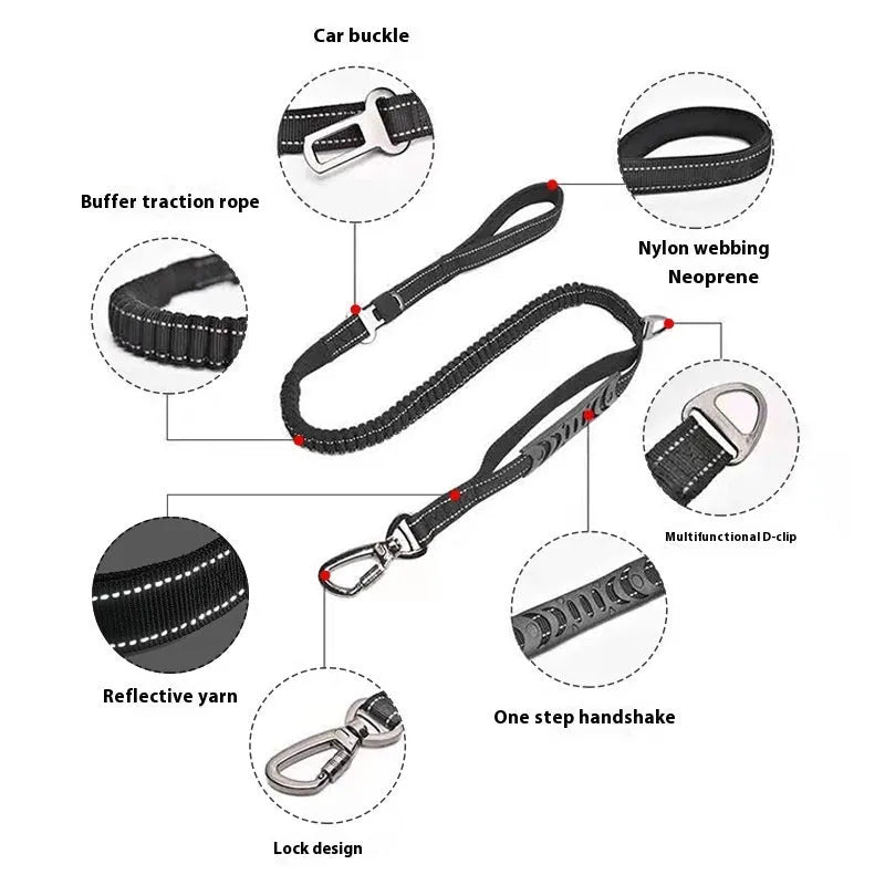 Large retractable dog walking lead with hand-holding grip and reflective safety strips in orange, khaki, or black.