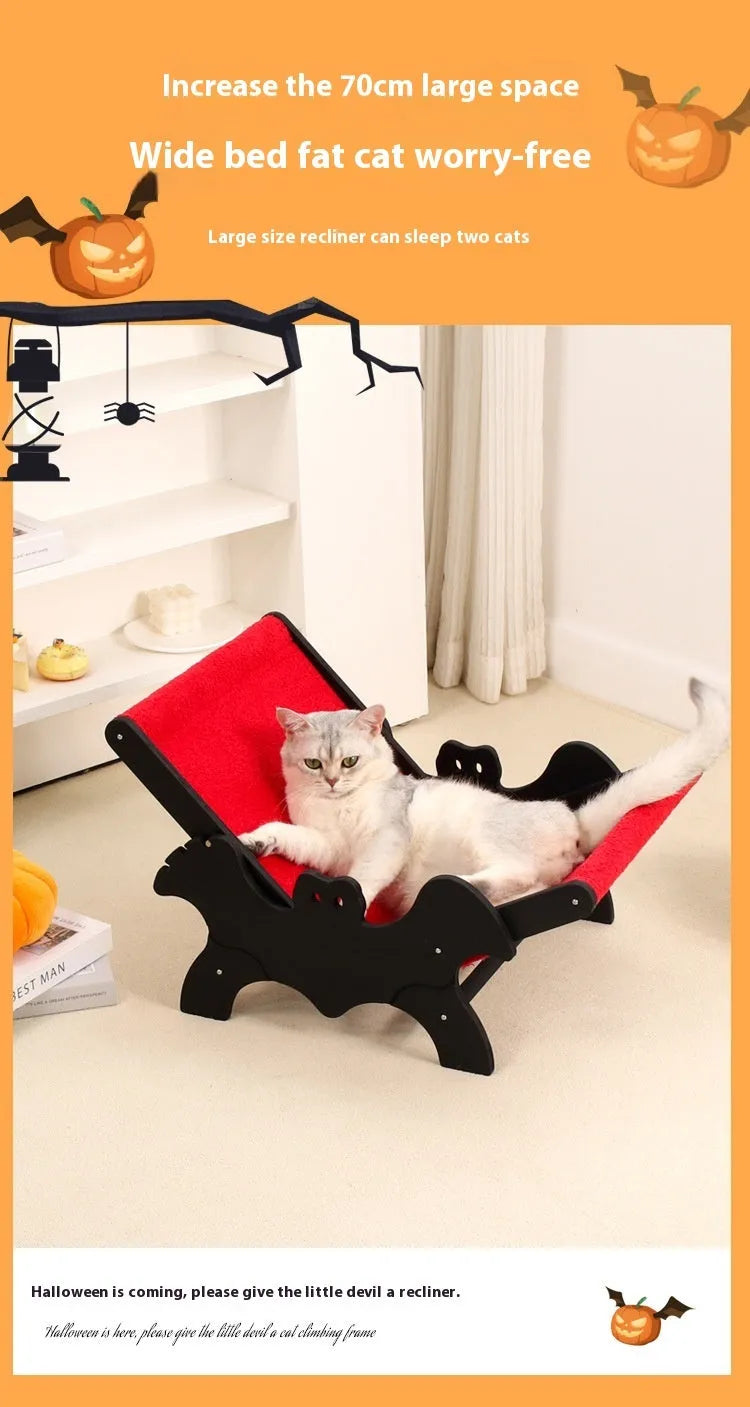 MW-054 wooden frame cat recliner bed in black and red colours, serving as a lounge chair and cage accessory.