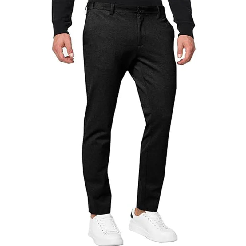 Men's slim-fit tapered chino trousers in cotton blend fabric with high elasticity