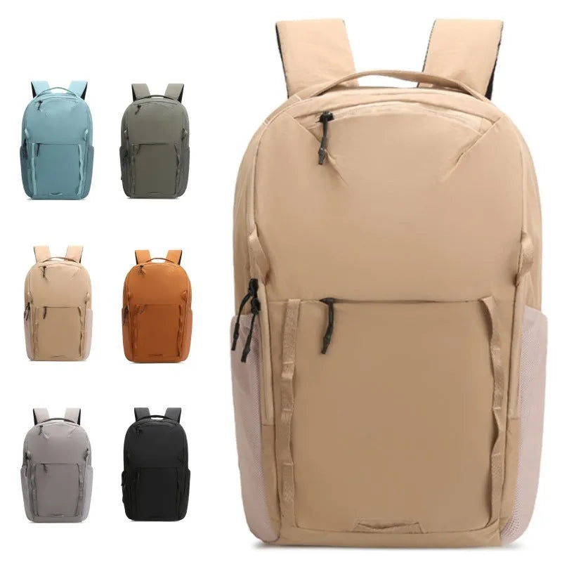 Waterproof Taslan backpack in solid colour with curved shoulder straps and splicing design elements