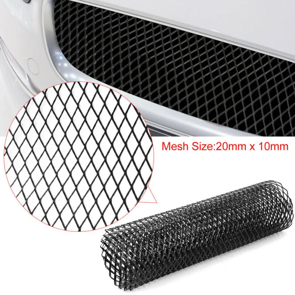 Aluminium alloy front bumper grille mesh panel 100x33 cm diamond grid pattern black silver universal fit