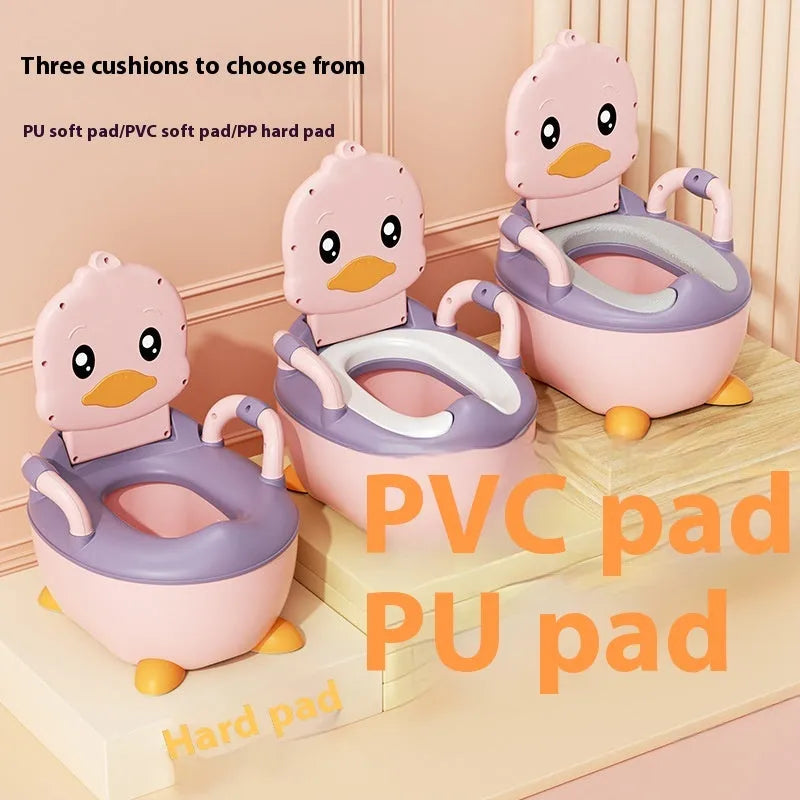 Upgraded plus-sized soft cushion infant duck toilet seat bedpan in pink with velvet pad for potty training