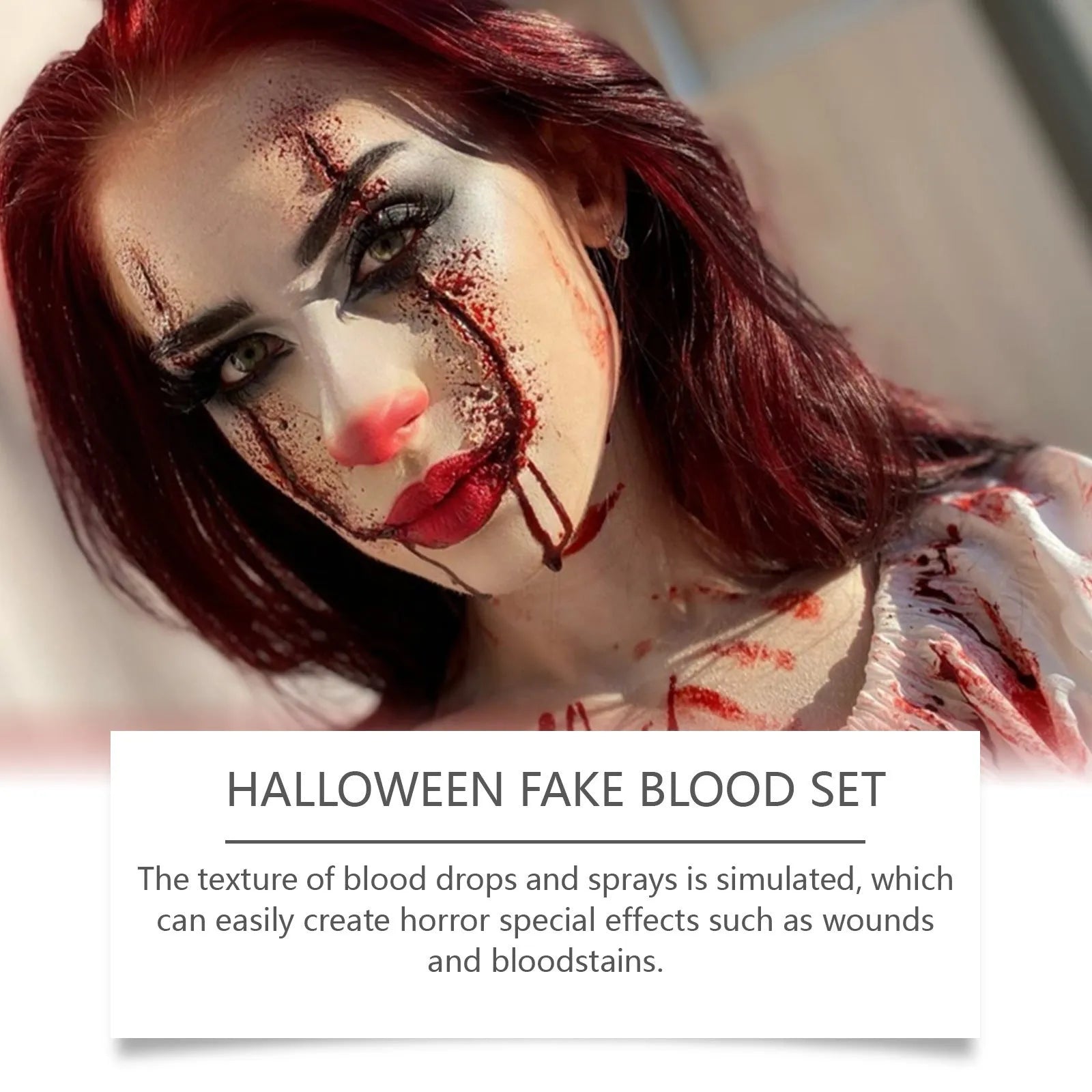 Washable simulation fake blood special effects makeup 3-piece set with bottles and soap.