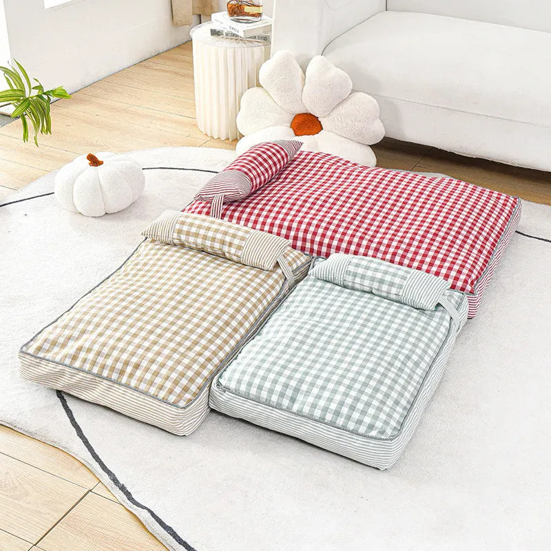 Thickened pet nest dog cushion in khaki with removable cover for S M L sizes