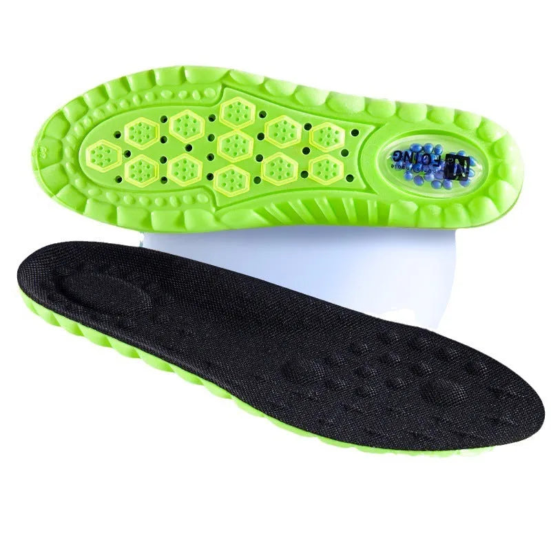 Green PU sports insole with air cushion shock absorption and argy wormwood material.