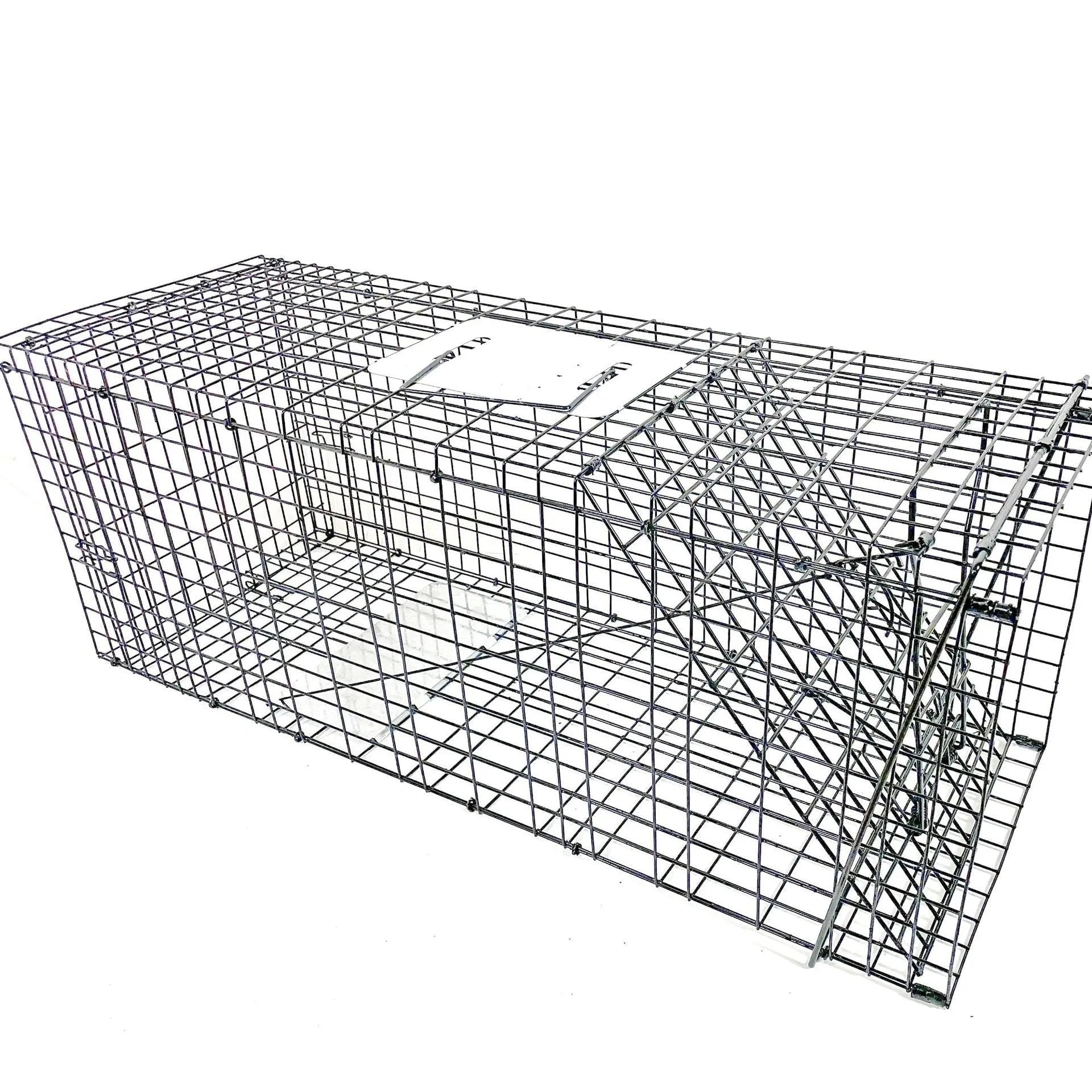 Fully automatic foldable galvanized steel cat trap cage with pedal mechanism, black finish, 60x20x18cm size