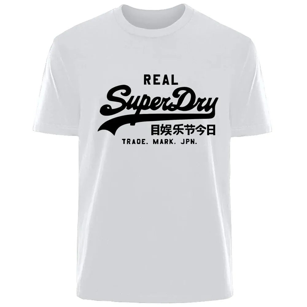 Retro men's pure cotton short sleeve T-shirt in white, casual street style, size range XS to 3XL