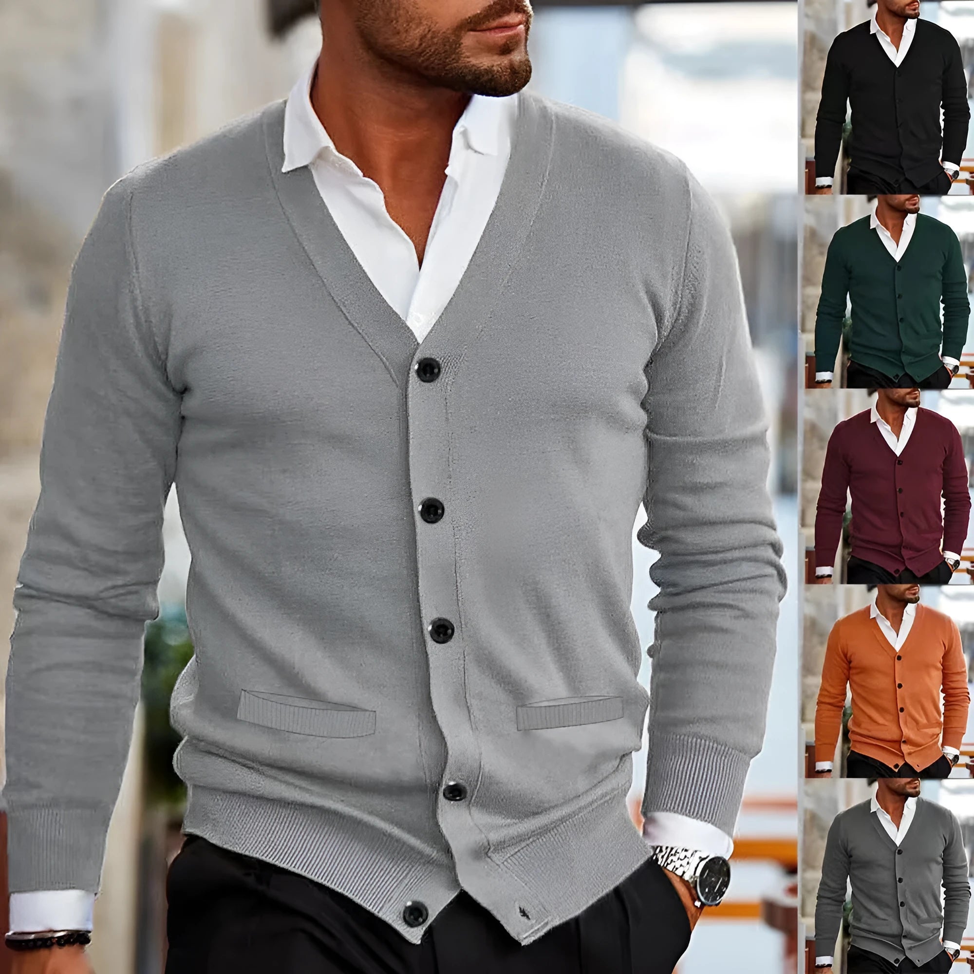 Men's slim fit acrylic cardigan sweater coat in multiple colours for autumn winter