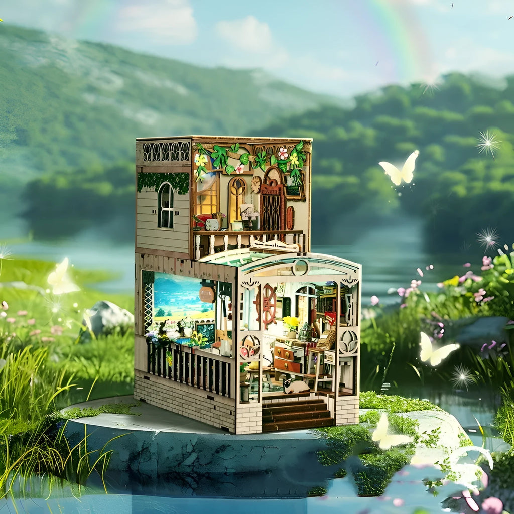 Warm Yang Whisper 3D miniature model cottage on a book stand with flash function