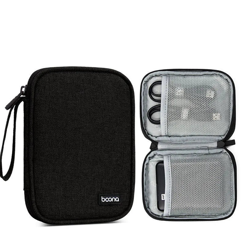 Black and grey oxford cloth protective cover for a 2.5-inch portable hard drive.