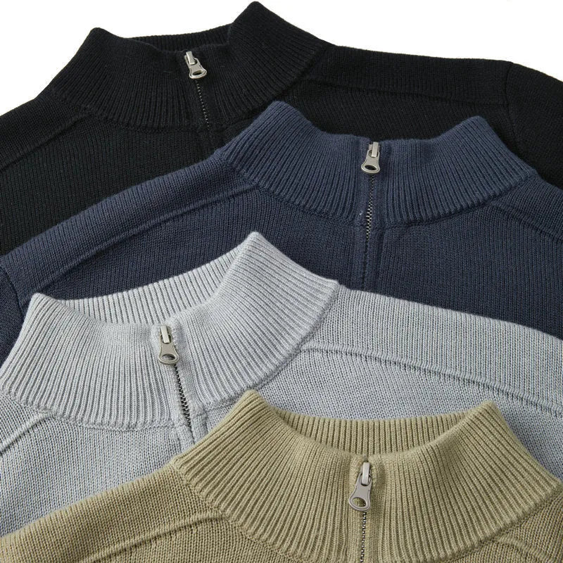 Men's slim fit casual wool sweater in black, a long sleeved thickened pullover.