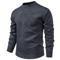 Man wearing fleece-lined thick round neck knitted undershirt in dark gray, winter casual pullover