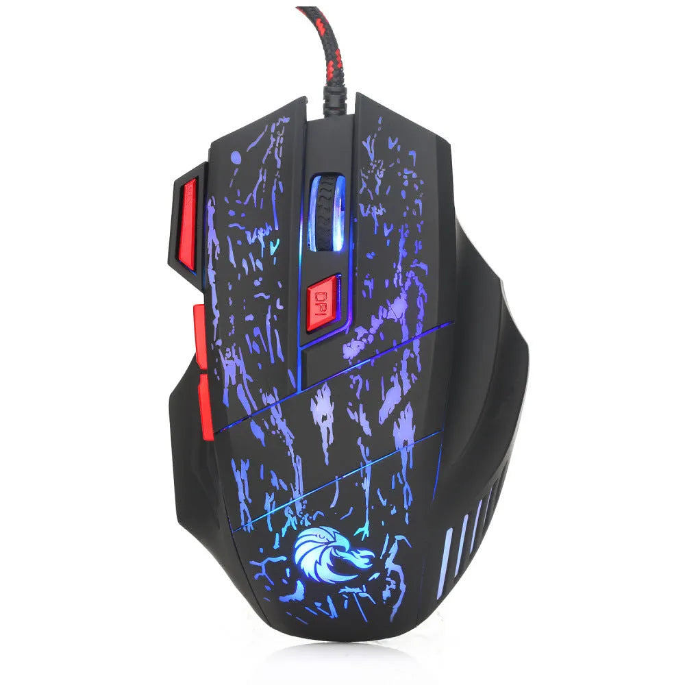 H300BK colour wired gaming mouse with luminous LED lighting effects showing USB cable connection