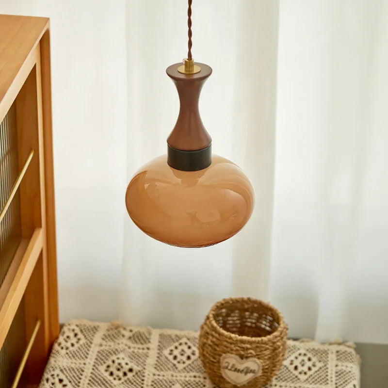 Retro glass pendant light with 30cm semicircle shade in white tri-colour for dining room