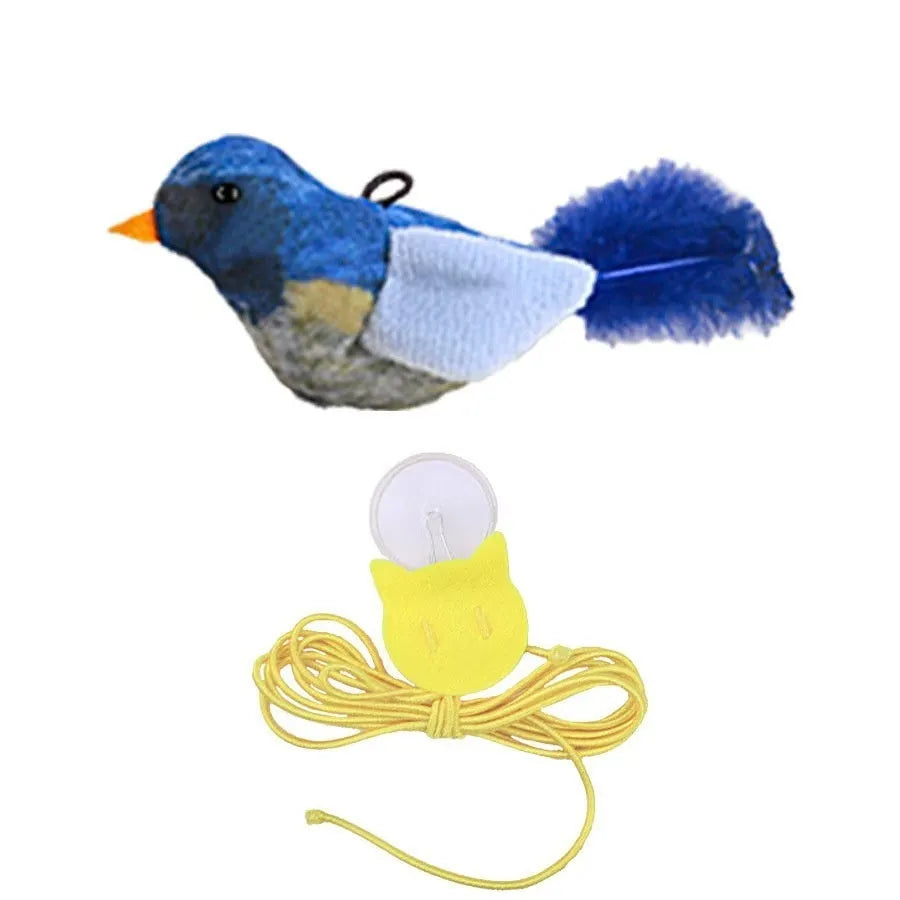 Cat toy simulation bird hanging door teaser plush bird in green white eyebrows colour