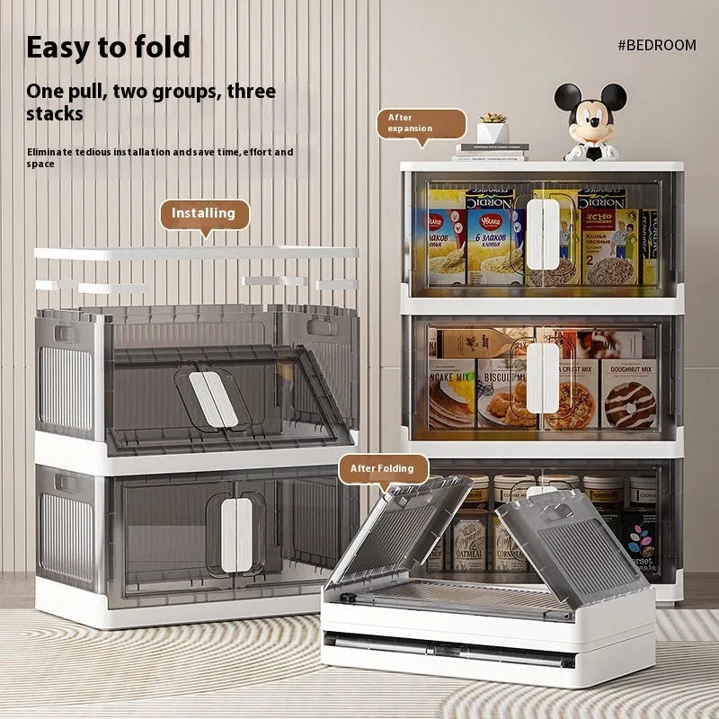 Foldable PP plastic clothes storage locker with wheels in white or grey colour options