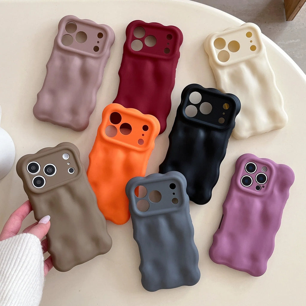 3D meteorite wave TPU phone case with frosted finish in khaki, pink, purple, wine red for iPhone 13 to 17 series