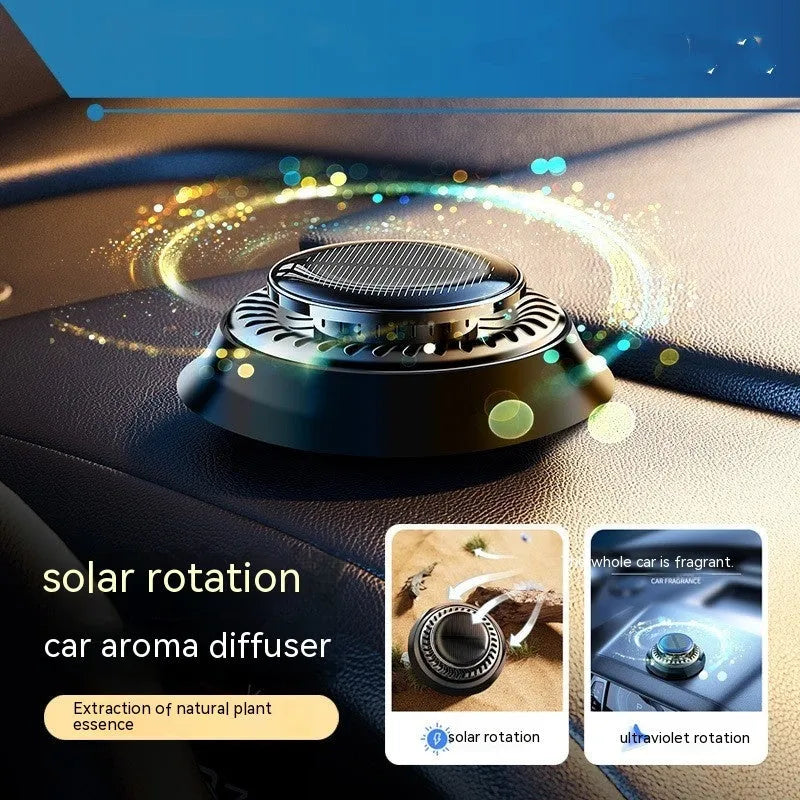 Black electromagnetic de-icing car aromatherapy decoration with solar panel measuring 84mm