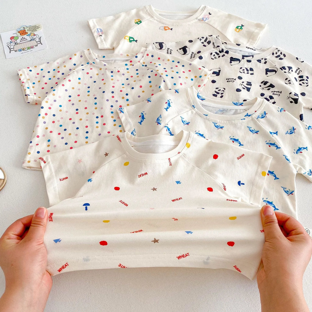 Baby summer cotton two-piece set with cartoon T-shirt and shorts in submarine print
