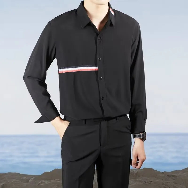 Hong Kong style loose cotton blend shirt in casual cardigan design with button front
