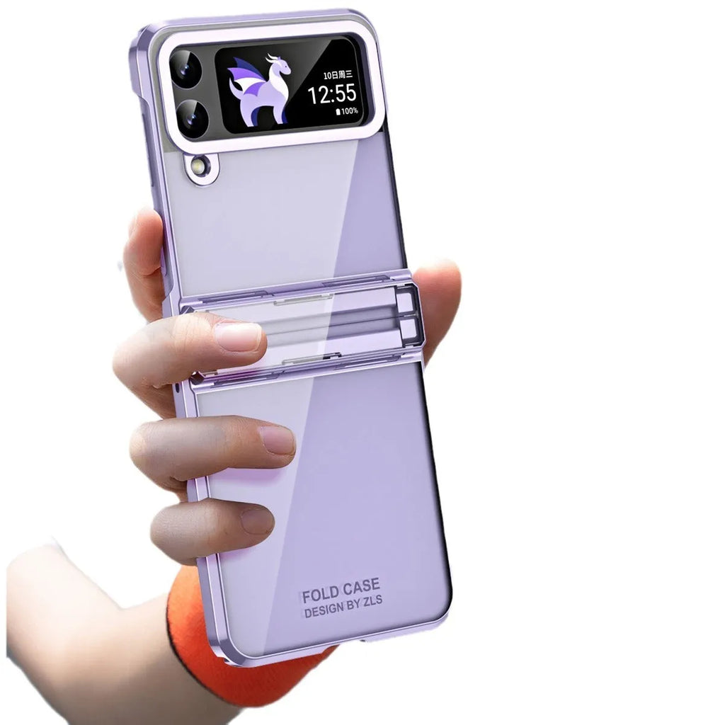 Transparent PC foldable phone case for Samsung Galaxy Z Flip 4 and Z Flip 5 with hinge protection and Phantom colour options
