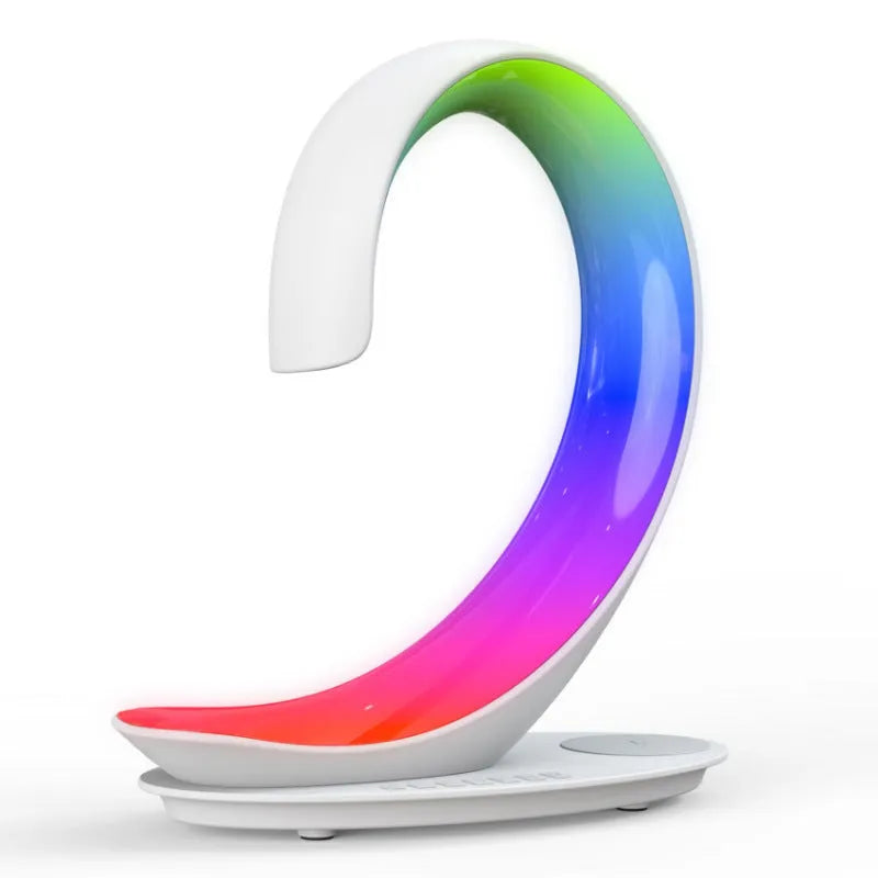 White Swan animal figure desktop wireless charger with Bluetooth speaker and colourful atmosphere light.