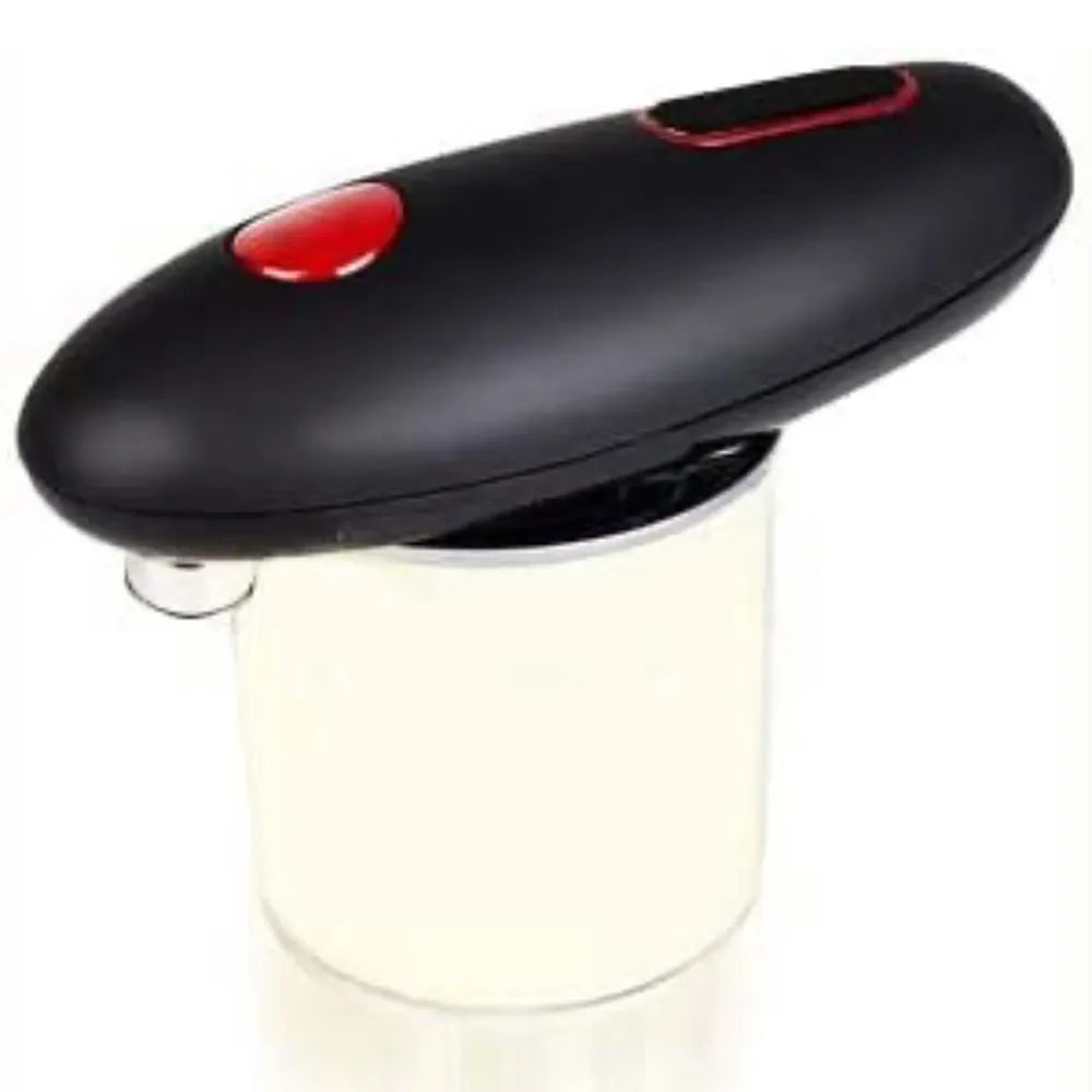 Electric can opener in black plastic on a kitchen counter