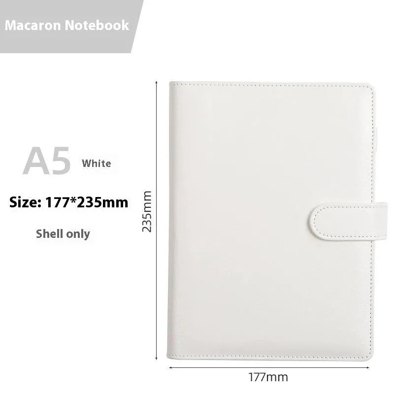 A5 PU leather loose-leaf binder notebook shell with zipper closure in a solid colour.
