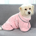 Blue microfiber pet drying towel bathrobe for dogs and cats on a light background