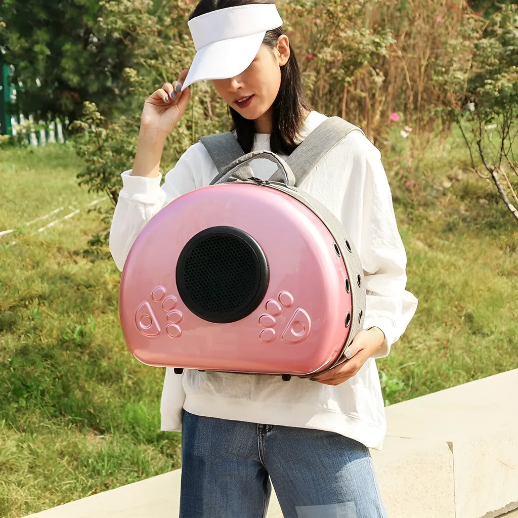 Transparent space capsule cat carrier bag with breathable design and front shell cover in choice of colours