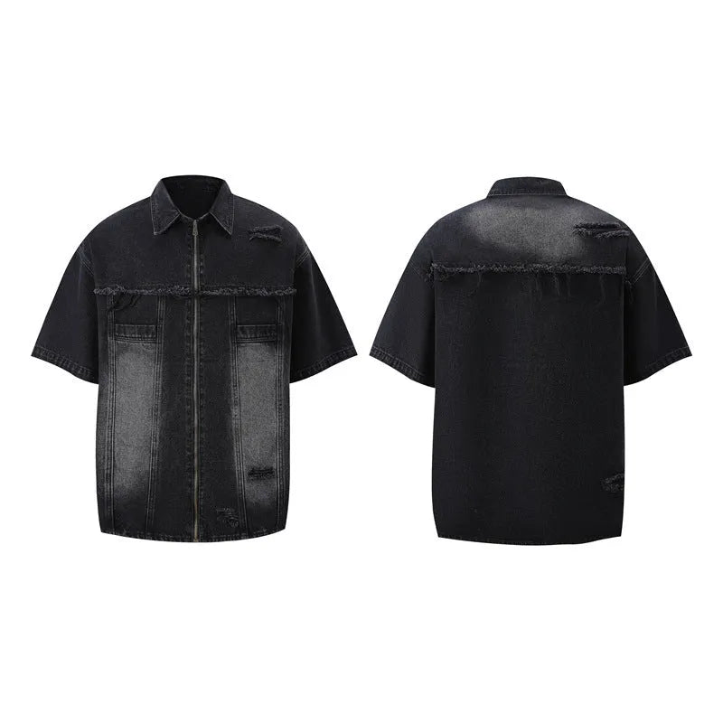 Denim style overalls suit with short sleeve top and matching trousers in loose fit streetwear design