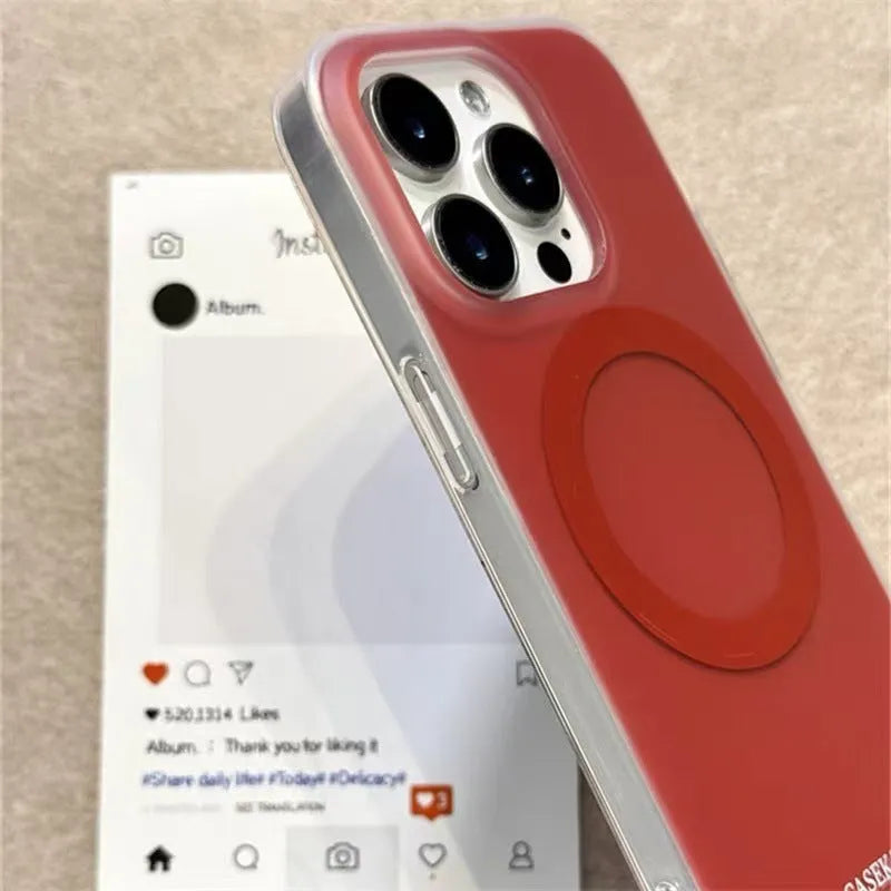 Silicone anti-fall phone case with magnetic strawberry bracket, frosted cloth texture, matte red finish, compatible with iPhone 14 Pro Max