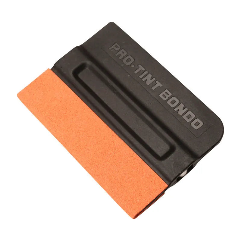 Professional automotive film scraper tool with black ABS handle and blue faux deerskin scraping pad.