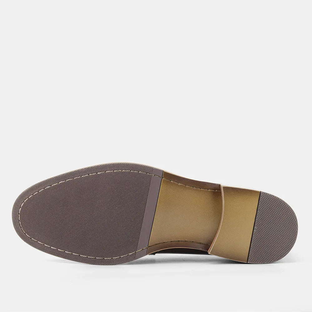 Wood grain tassel loafers – business formal slip-on shoes with PU upper and composite sole